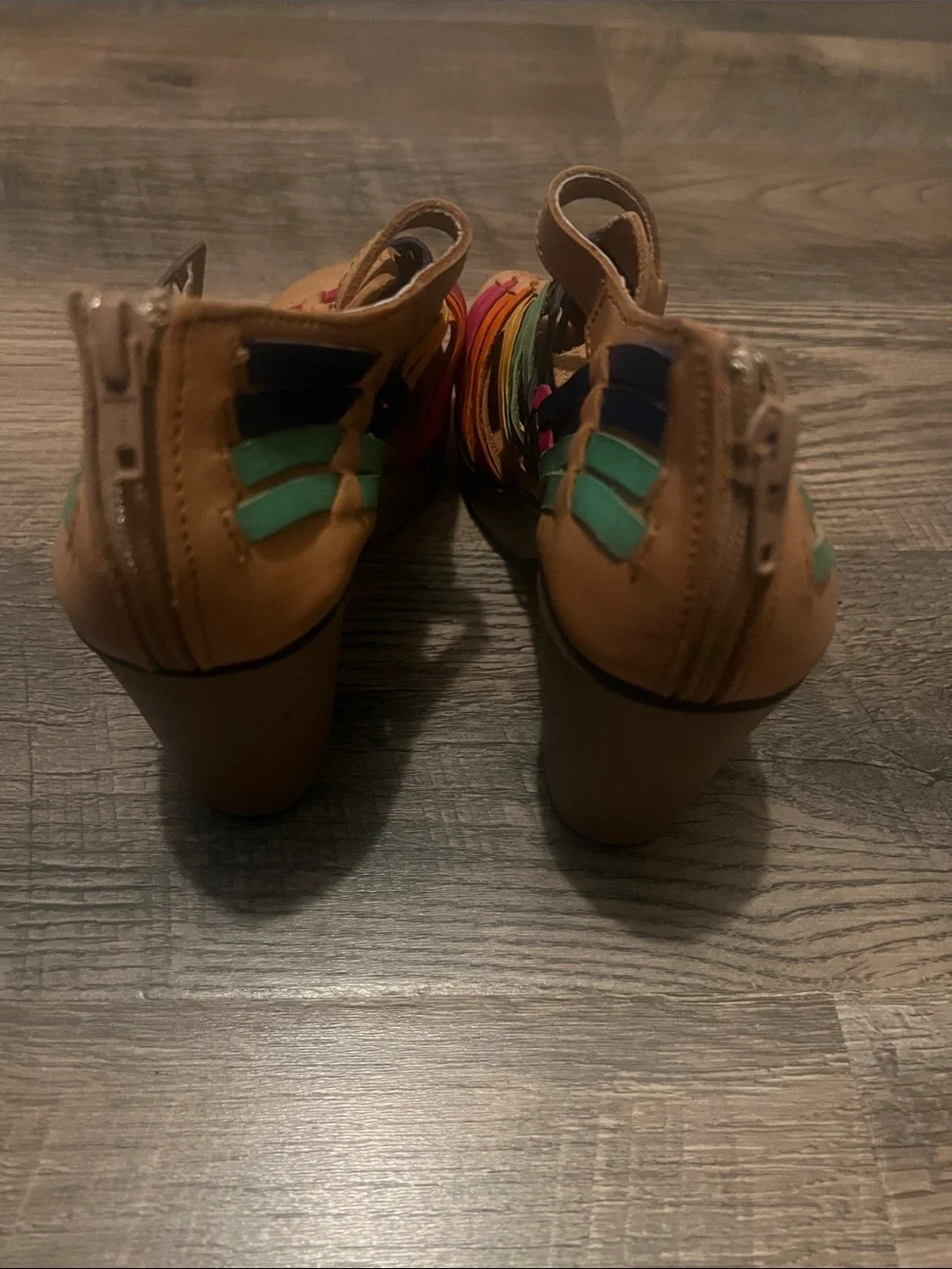Tan Multicolor Strappy Block Heel Sandals